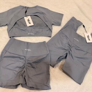 AYBL Women's Athletic Shorts & Top Set in Light Gray
